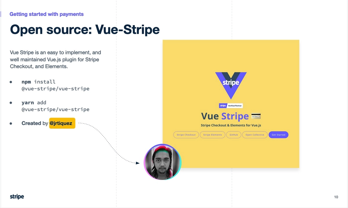 screen shot of Vue Stripe website