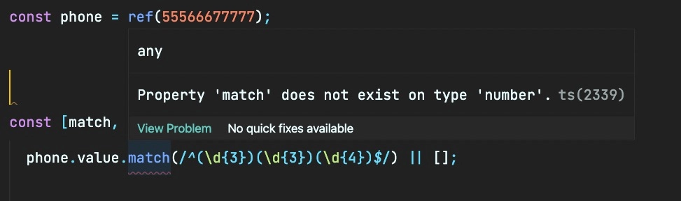TypeScript shows hint that number doesn't have a match method
