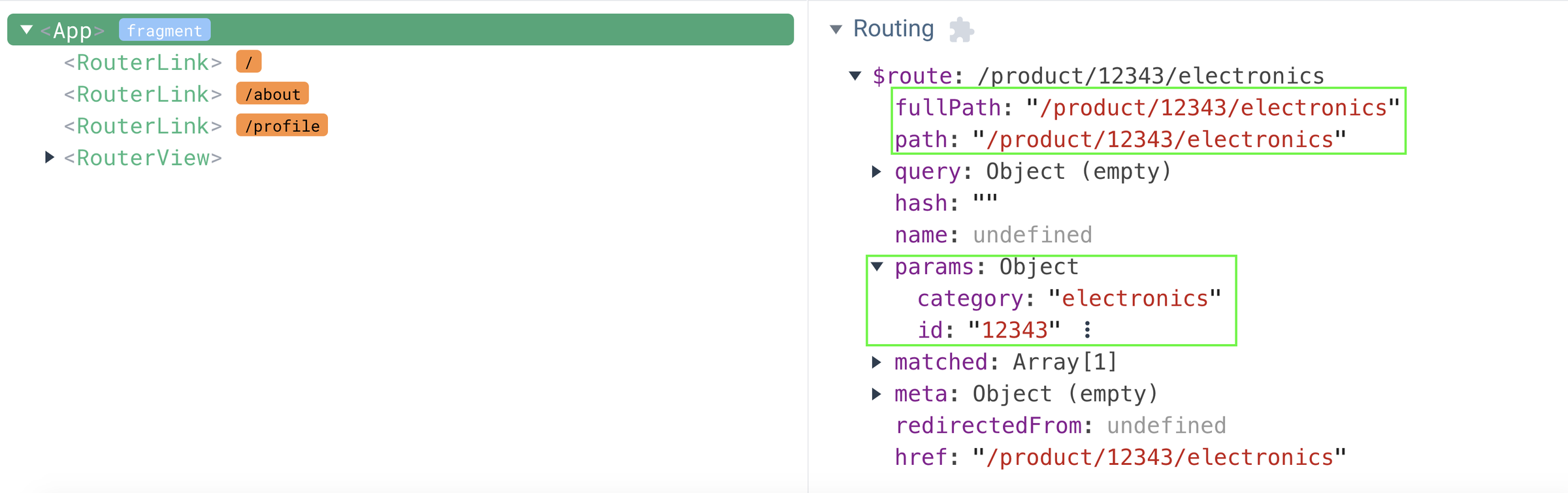 Accessing Vue Router params in Vue Devtools