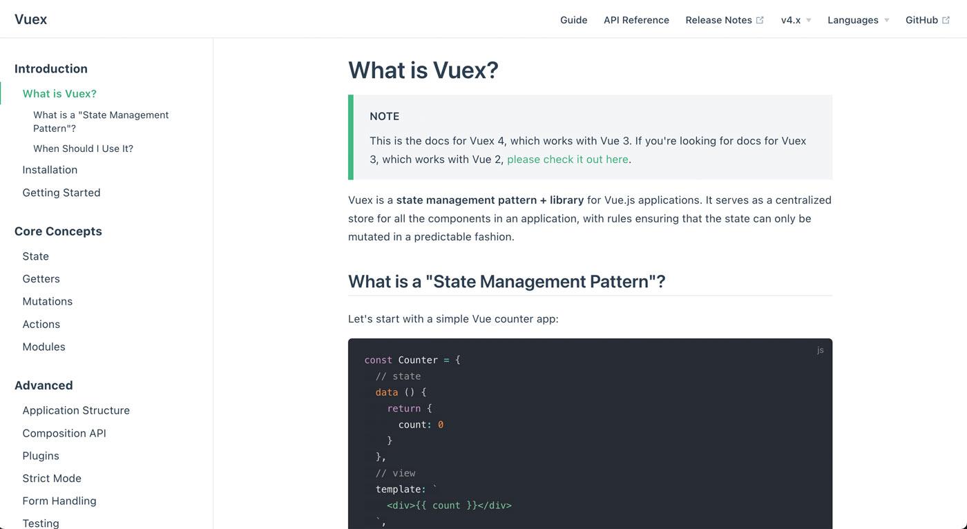 Vuex Docs Screenshot