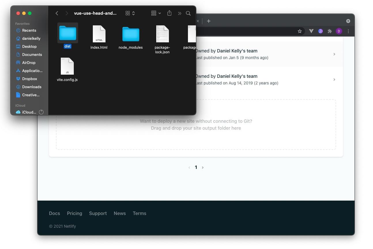 screenshot of drag and drop upload to netlify