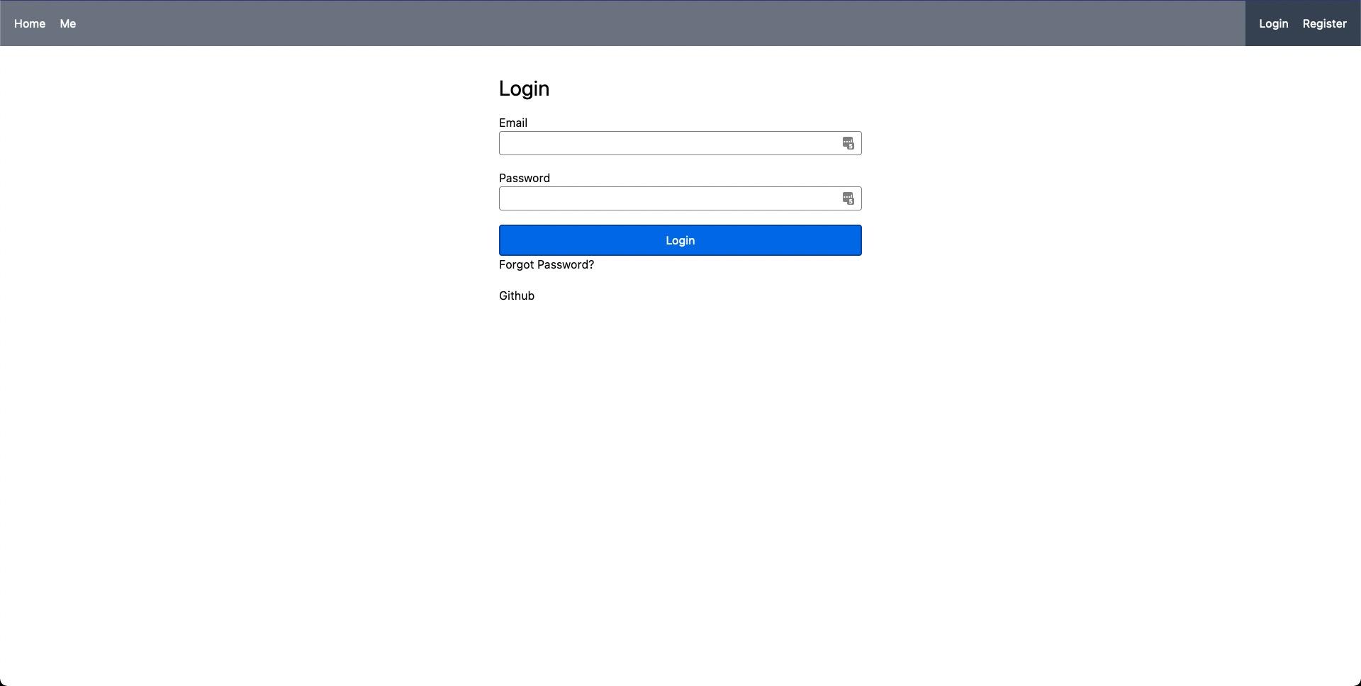 screenshot of login page