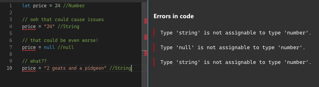 screenshot of typescript errors