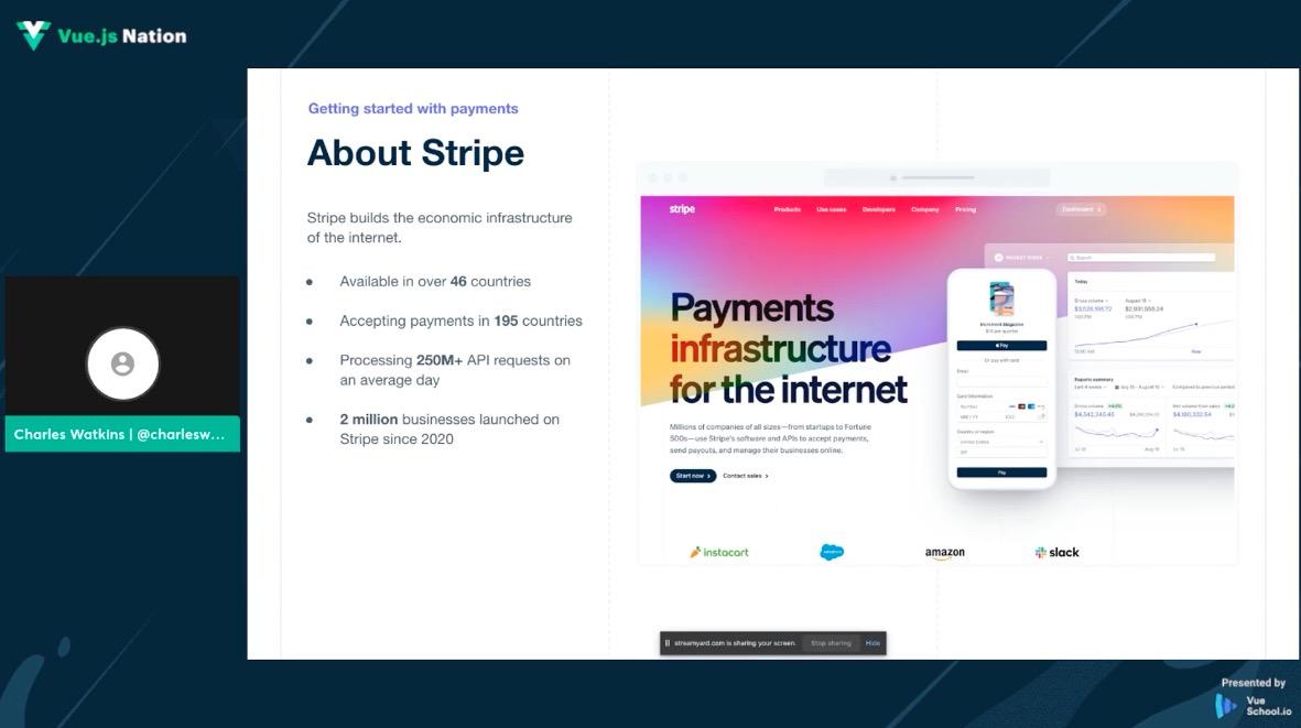 screen shot of Charles Watkins talking about Stripe