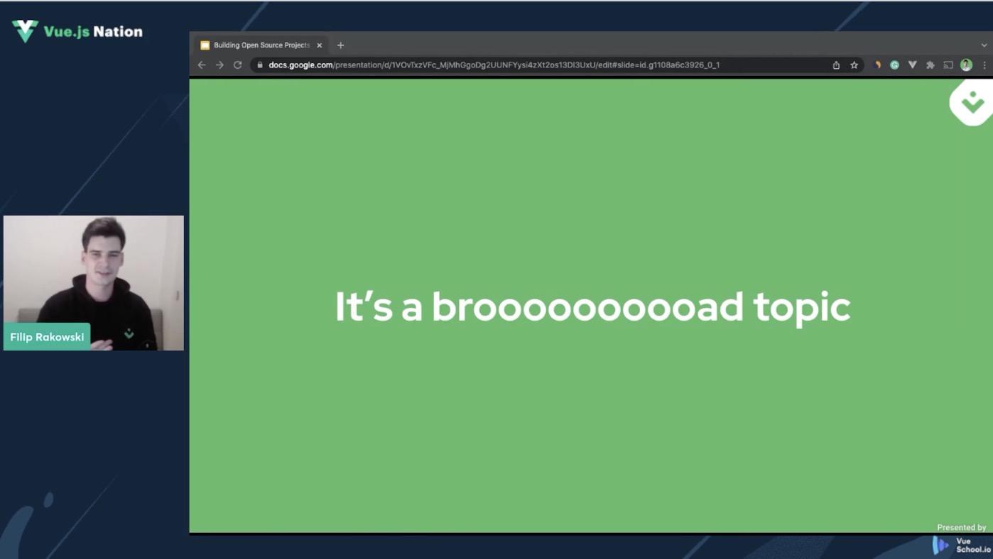 screen shot of Filip Rakowski talking about open source