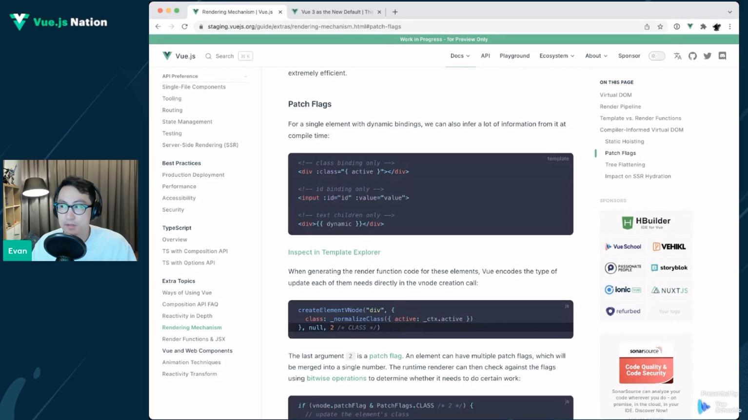 screenshot of Evan you demoing new Vue.js docs