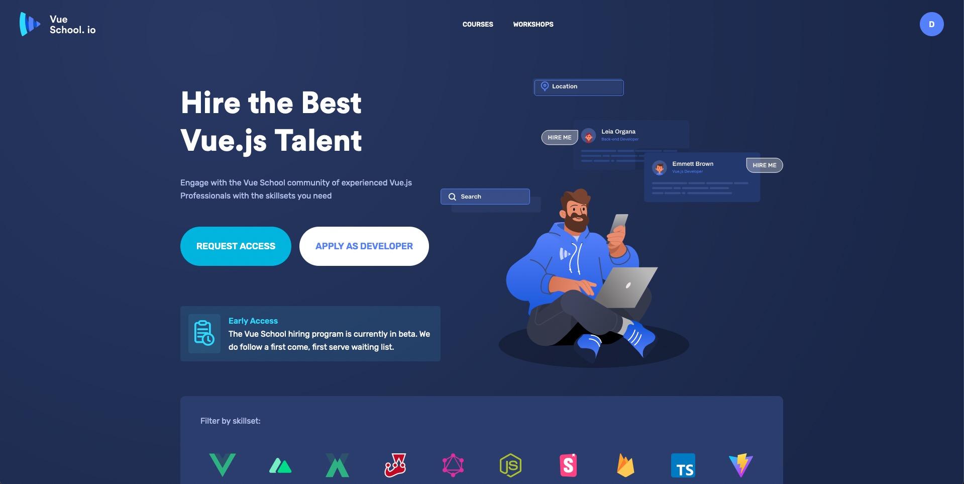 screenshot of hiring program landing page