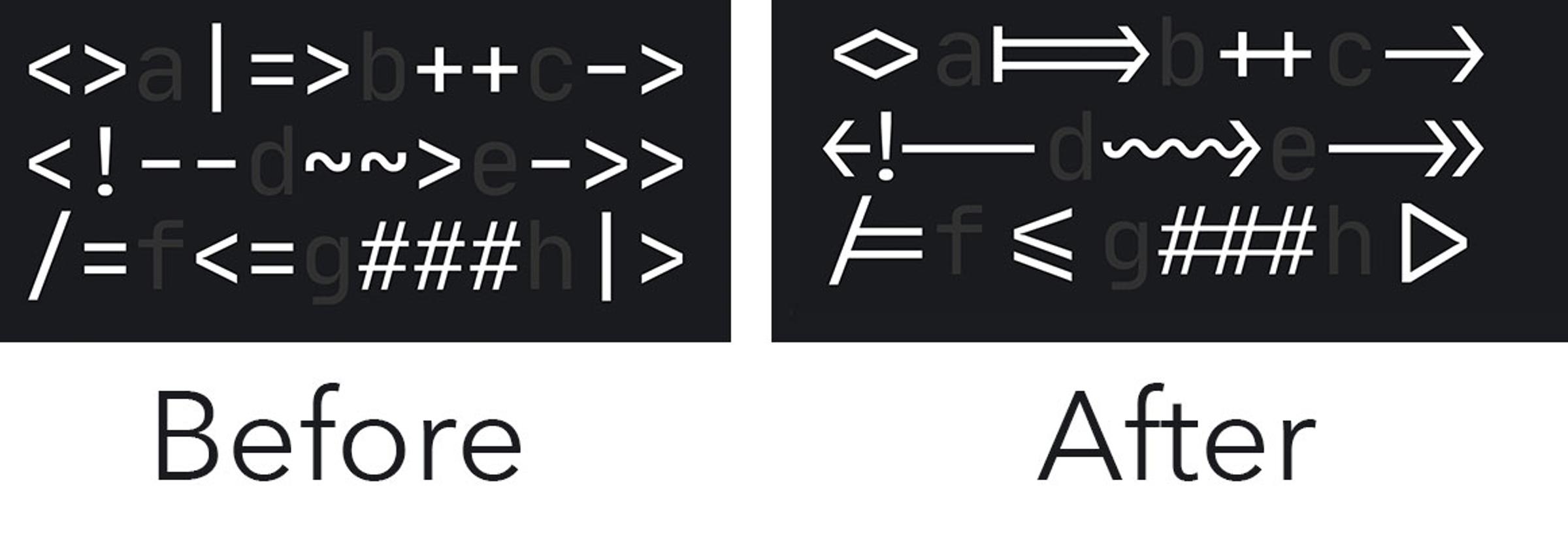 JetBrains Mono ligatures comparison