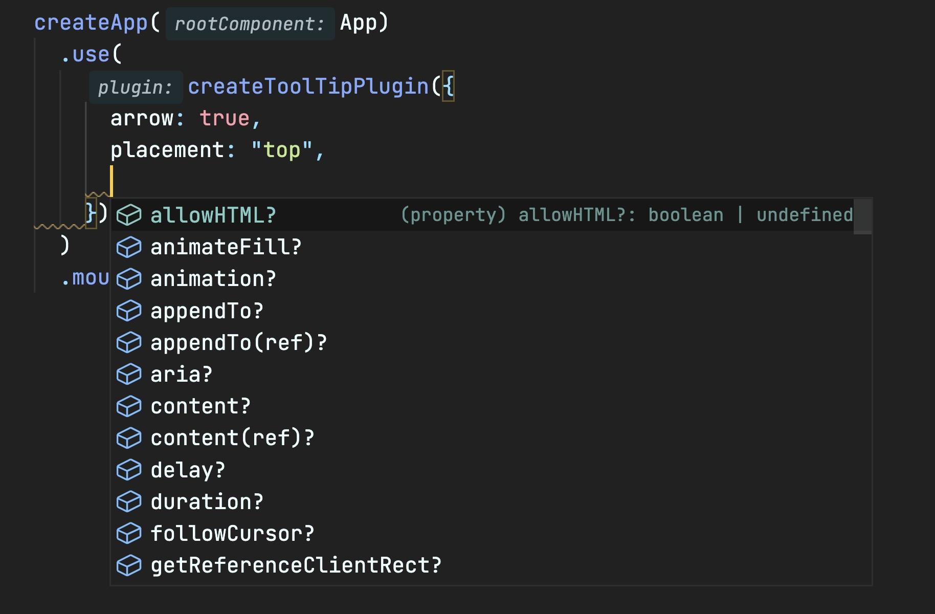 VS Code can auto-complete typesafe plugin options