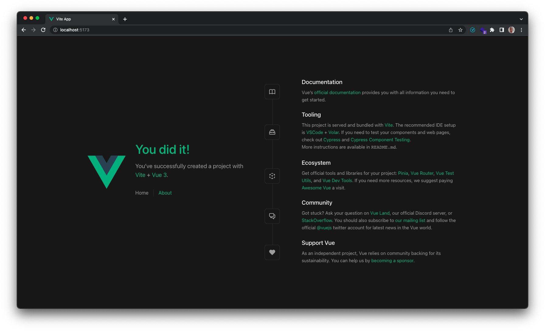 Screenshot for Vue app homepage