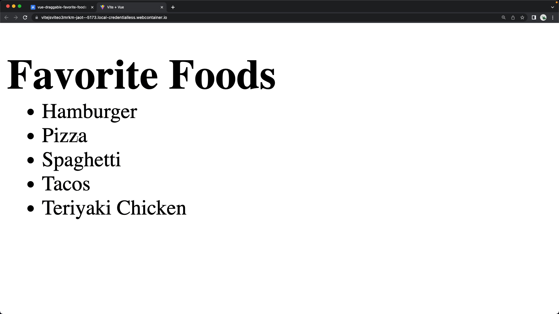 Vue Draggable sorting favorite foods