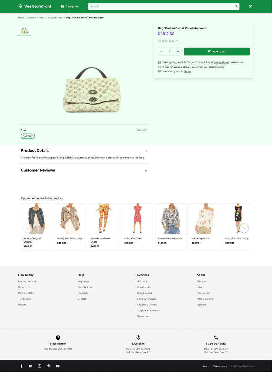 Screenshot for Vue StoreFront demo