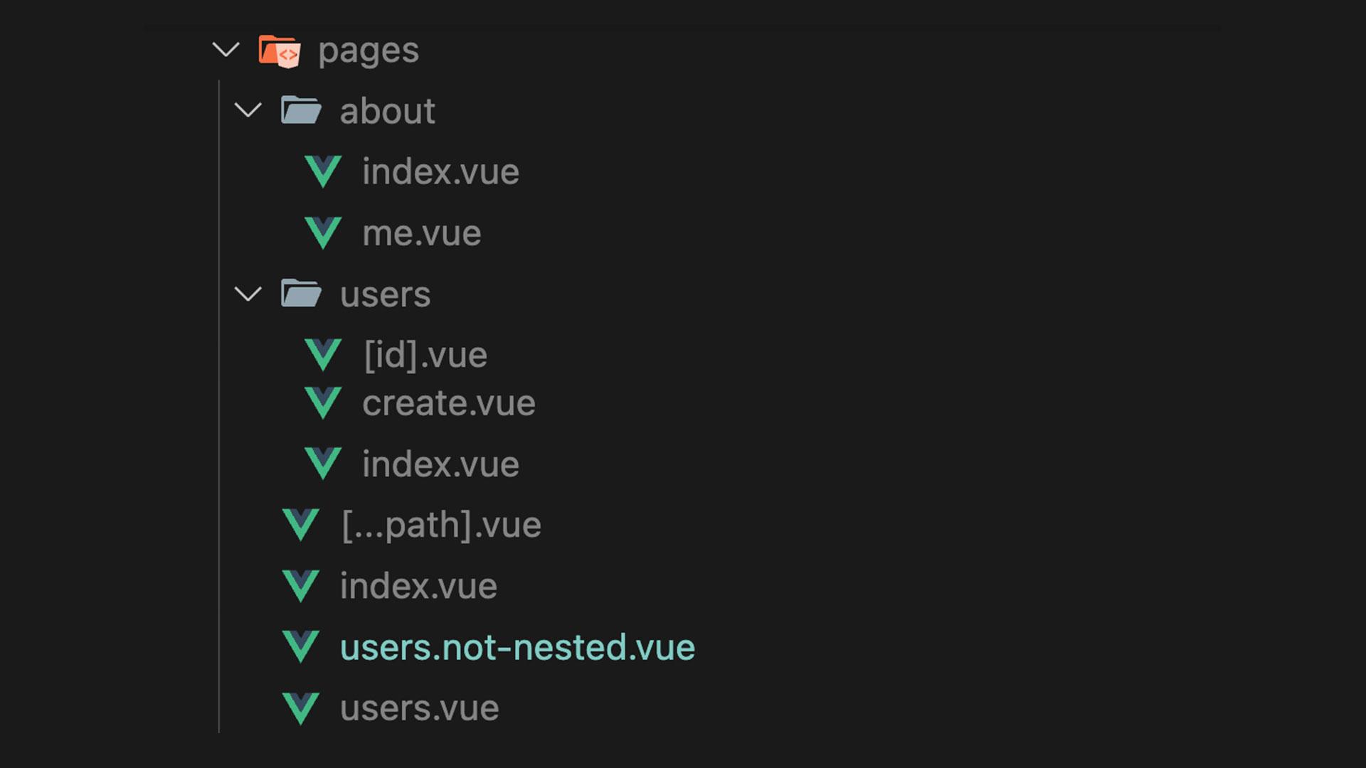 Screenshot of file structure with file-based routing.