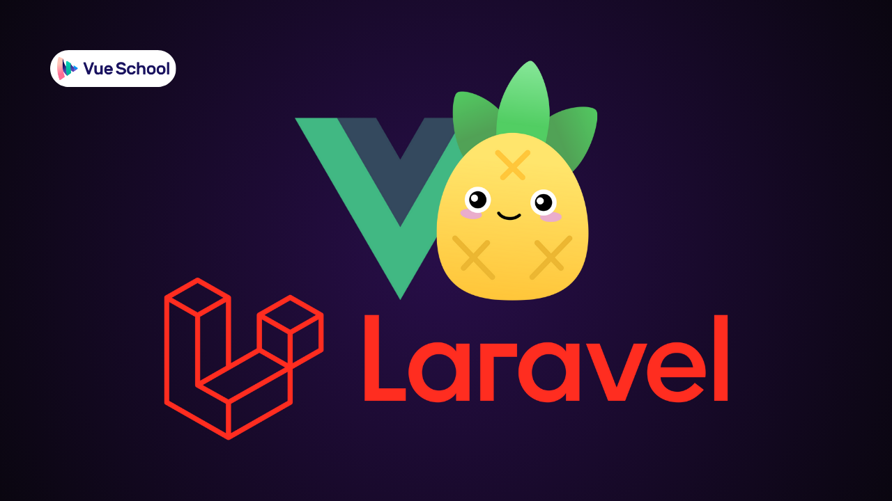 Banner with logos for Vue.js, Pinia and Laravel 