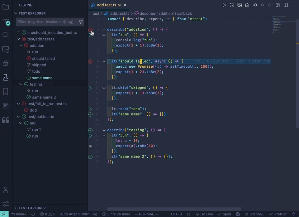 Vitest VS Code Extension in Action