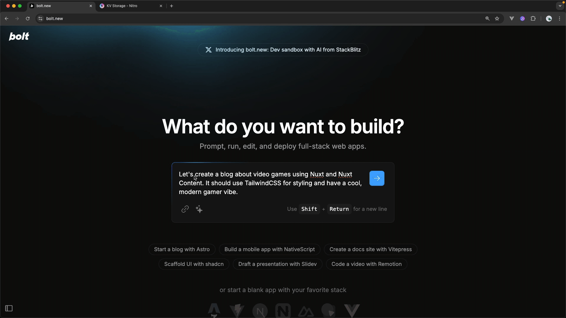 Bootstrap new Nuxt app with Bolt AI