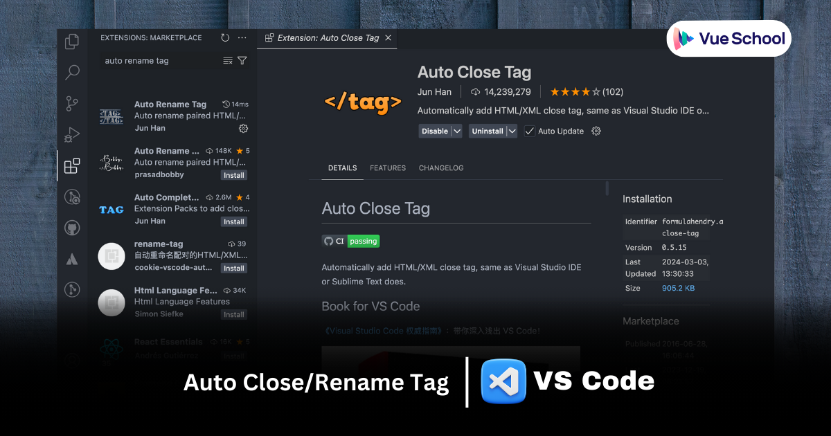 Auto Close Tag and Auto Rename Tag VS Code Extensions