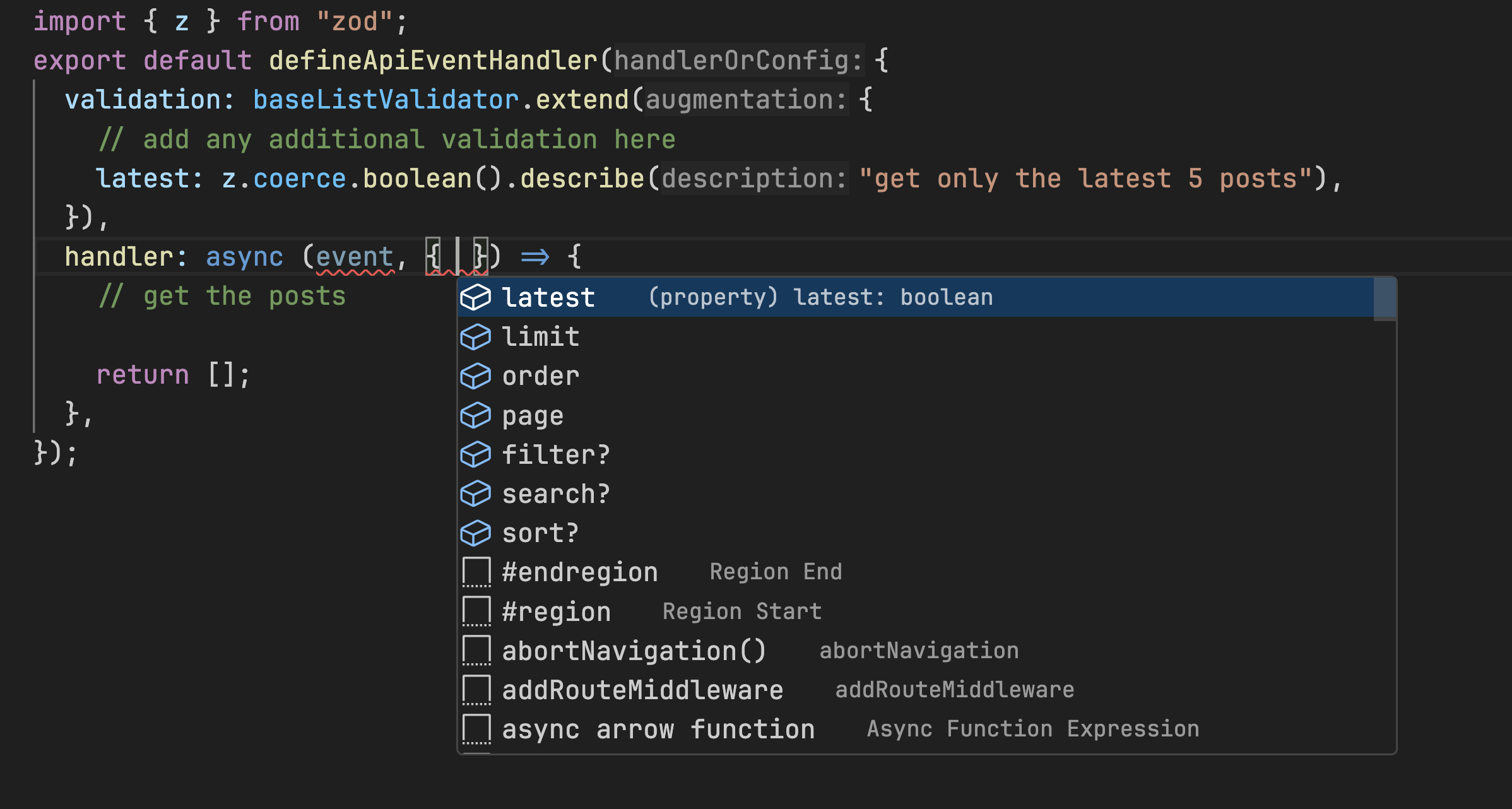extending base validators provides the same type safety as defining validators inline the API endpoint