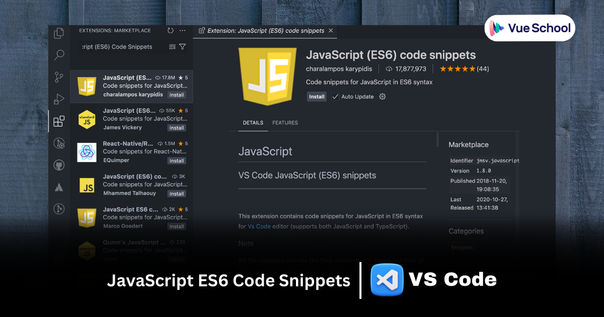 JavaScript ES6 Code Snippets VS Code Extension