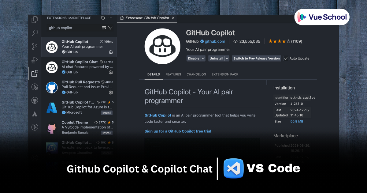 Github Copilot and Copilot Chat extension in VS Code