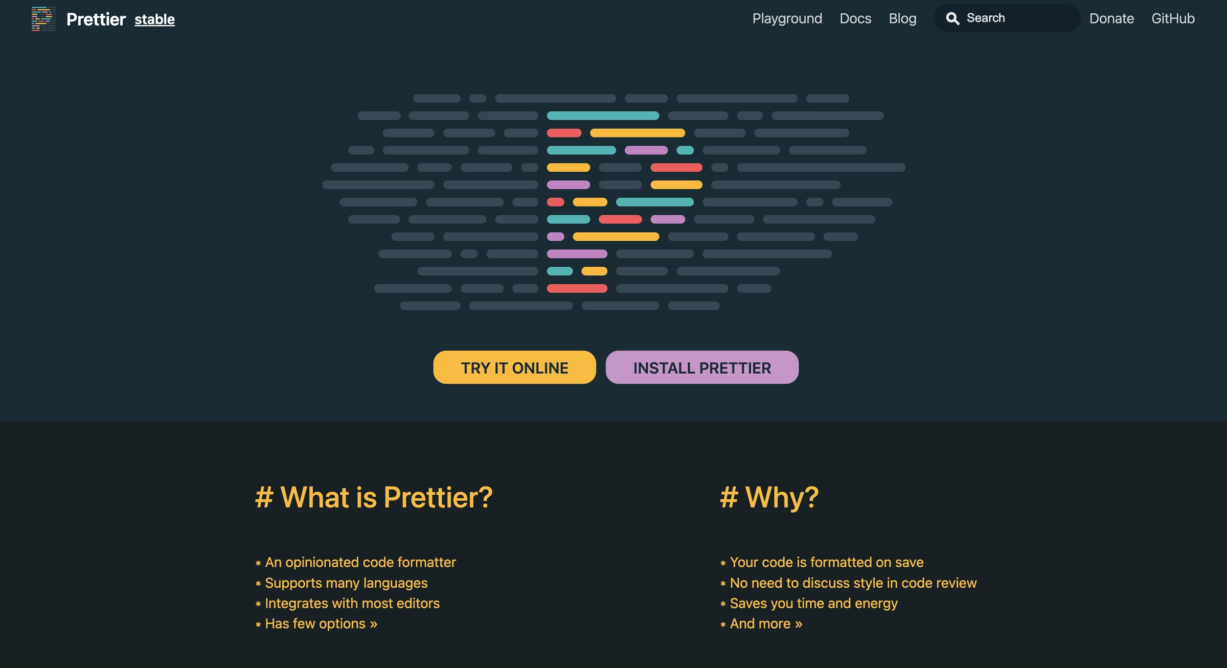 Prettier homepage screenshot