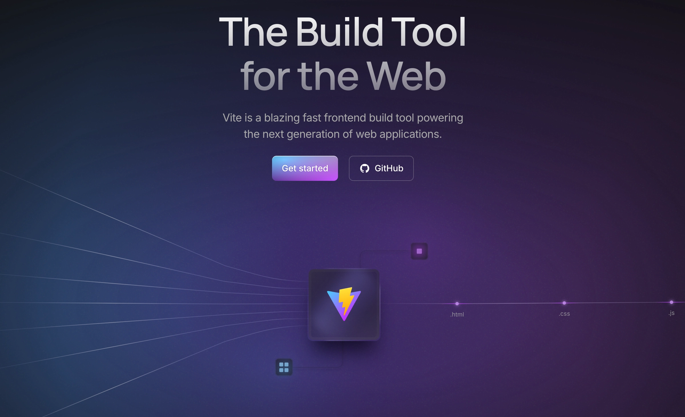 A screenshot of Vite's homepage