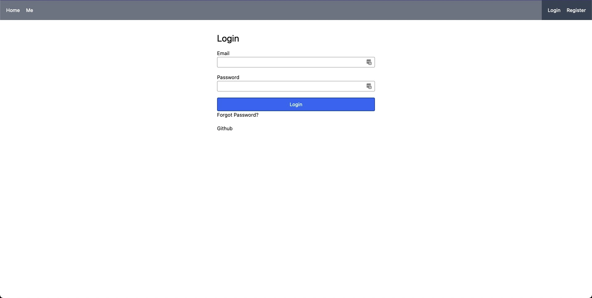 screenshot of login page