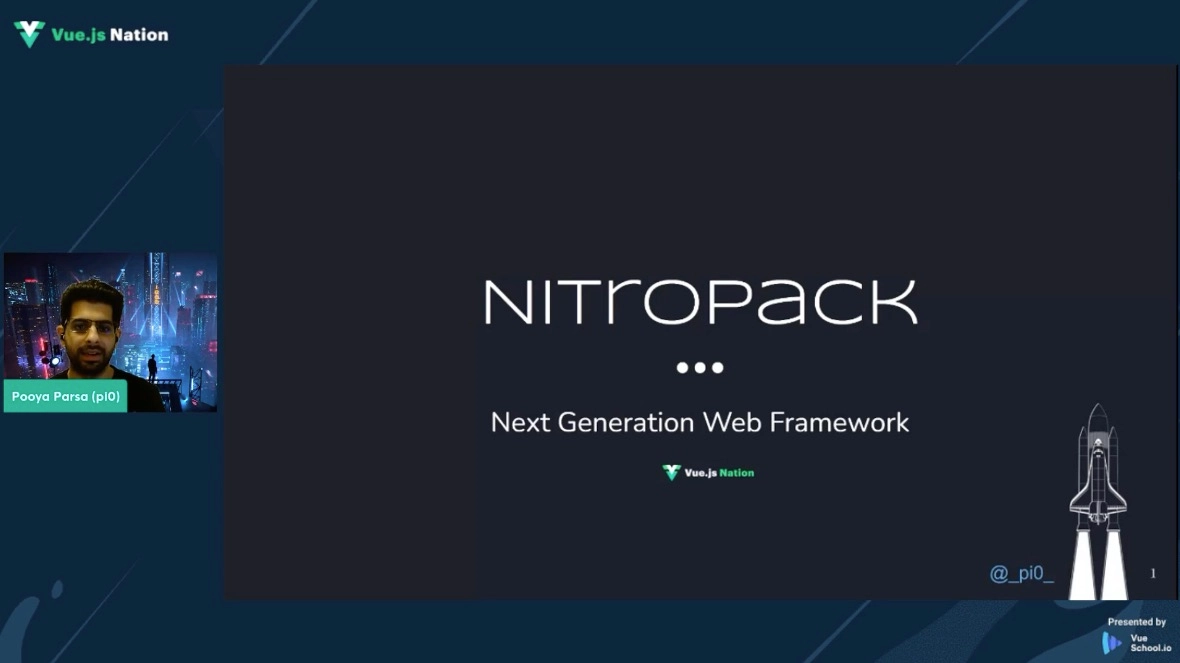 screen shot of Pooya Parsa delivering his talk on Nitropack