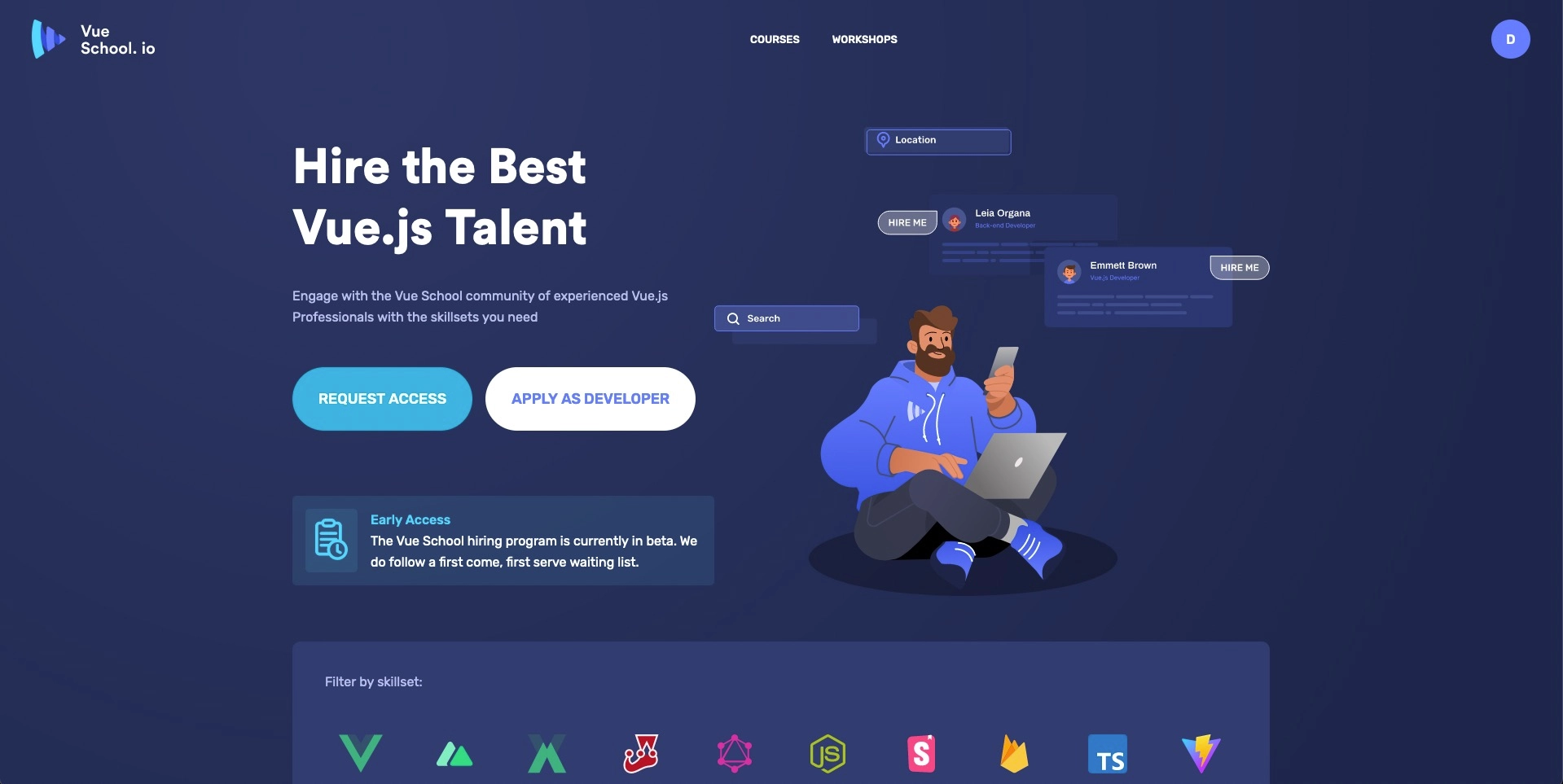 screenshot of hiring program landing page