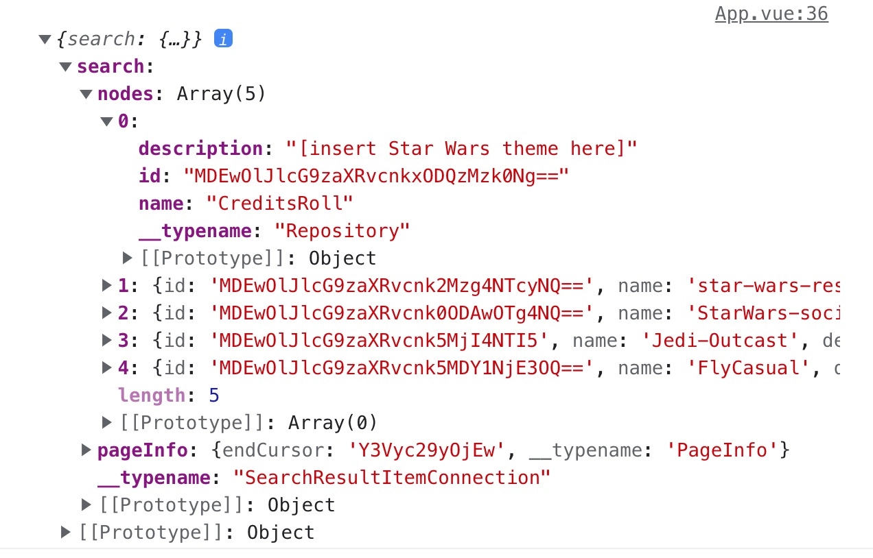 screenshot of data with an updated endCursor value