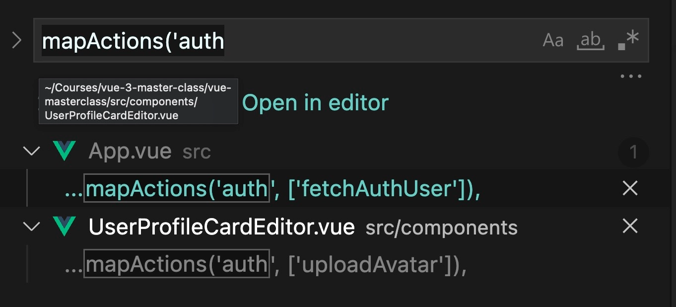 search results for mapActions('auth in VS code
