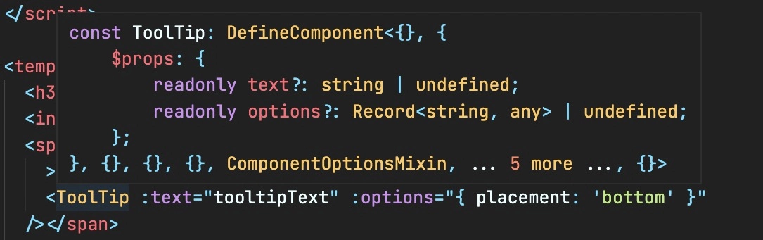 Screenshot of component’s prop types when plugin user hovers over an instance of the component