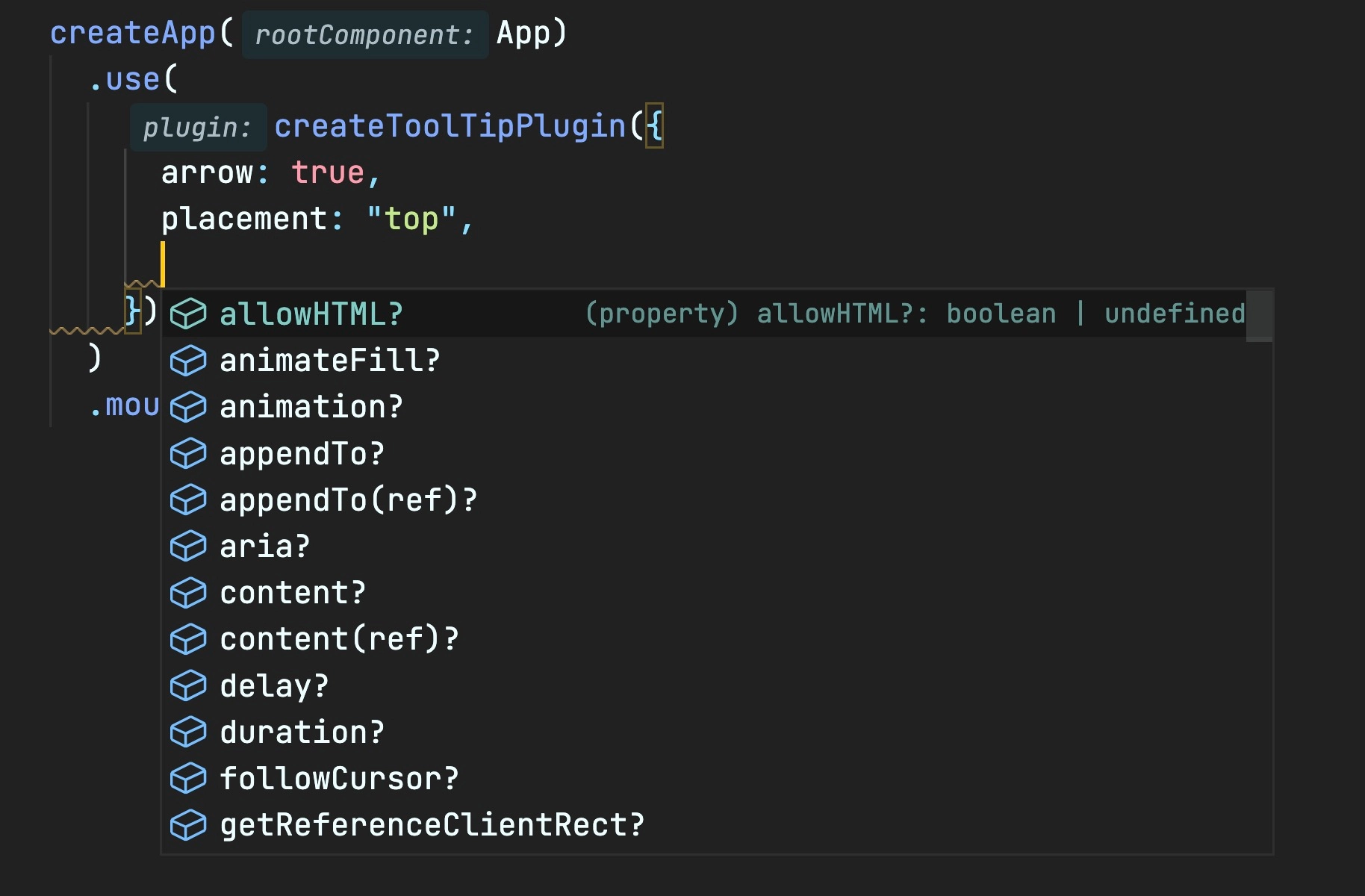 VS Code can auto-complete typesafe plugin options