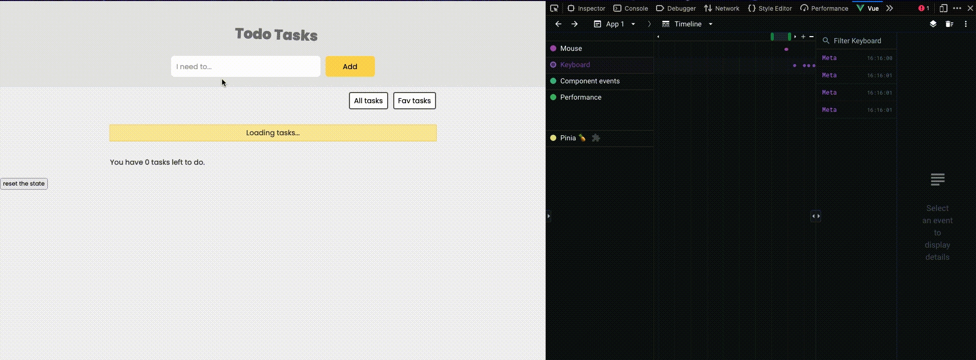 Timeline inspector in Vue Devtools
