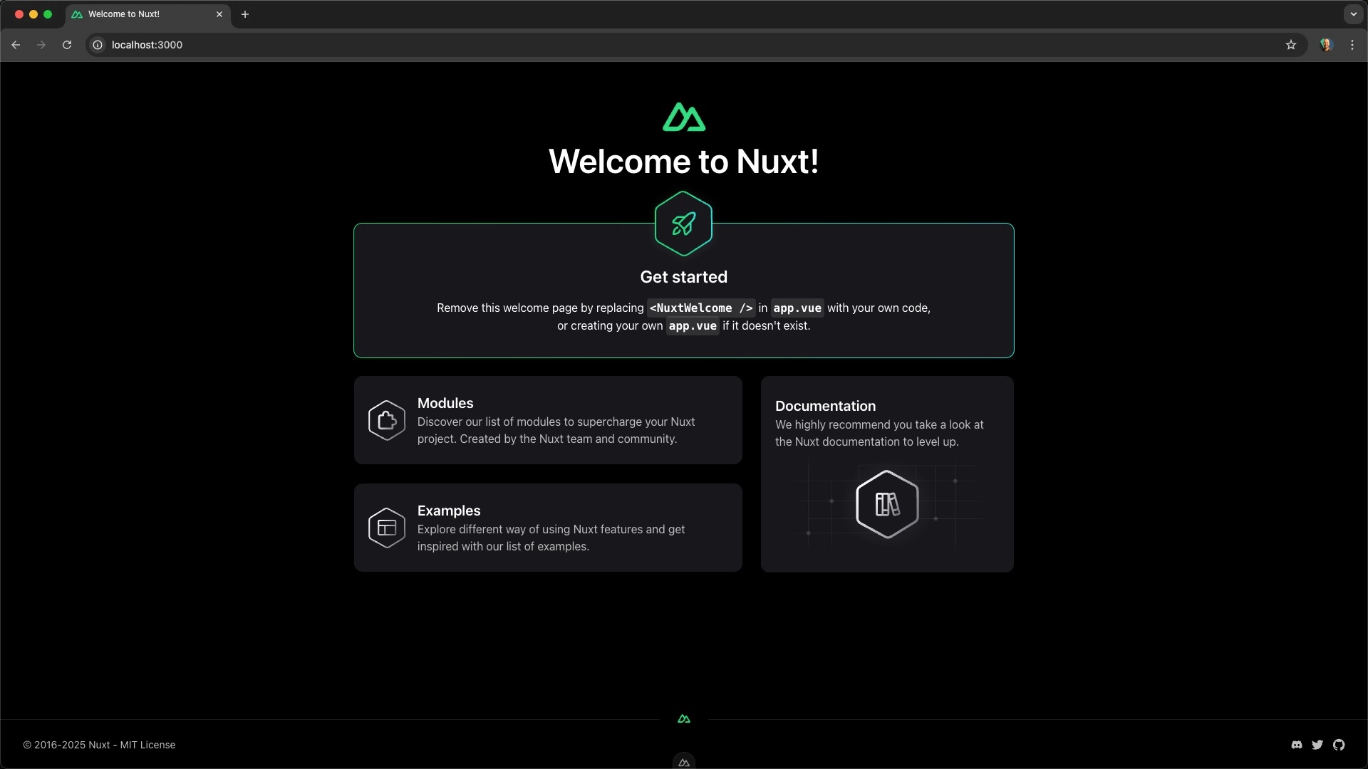 nuxt welcome screen