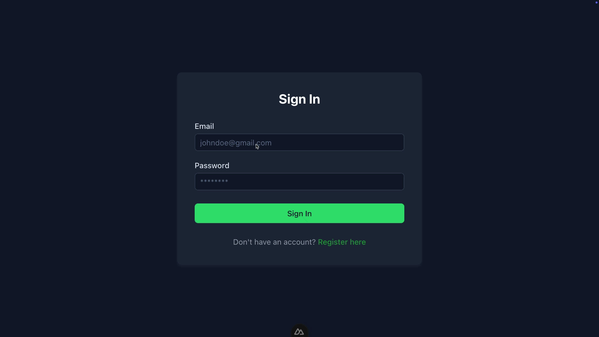screenshot of login page with validation
