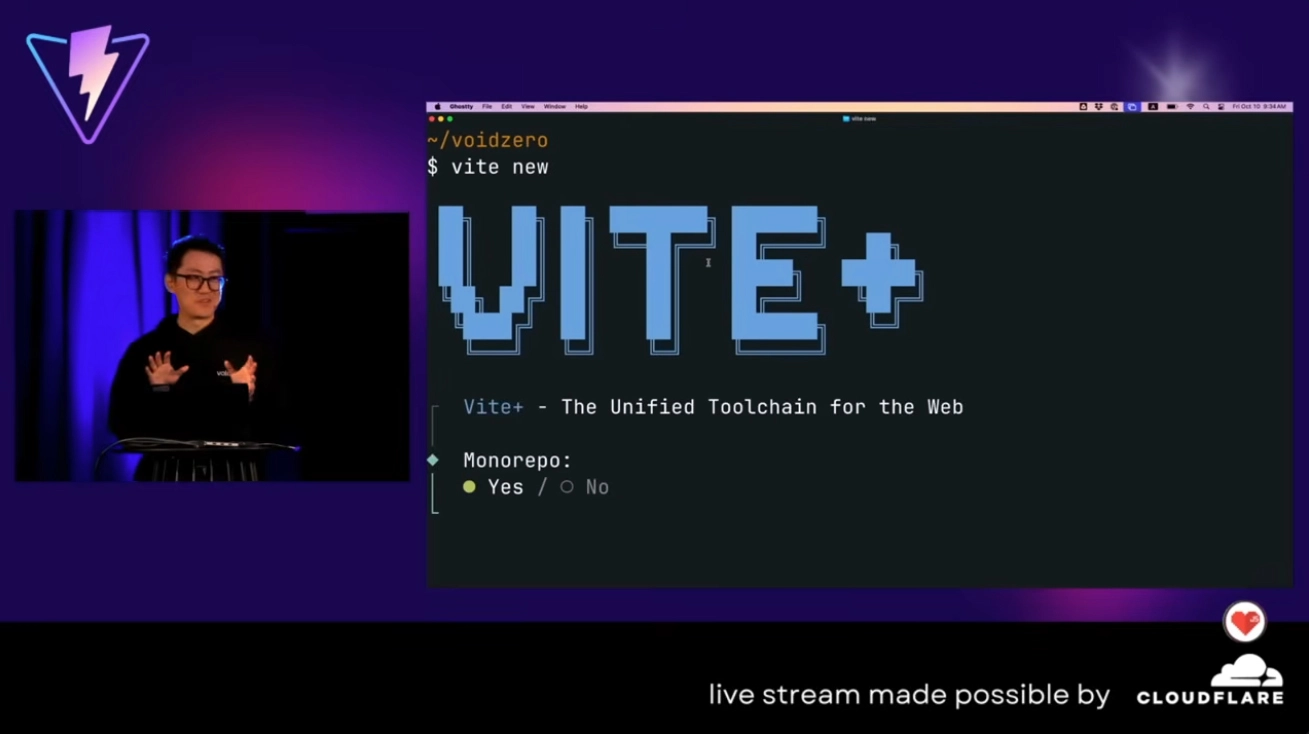 Evan You's demo of Vite+ at ViteConf 2025