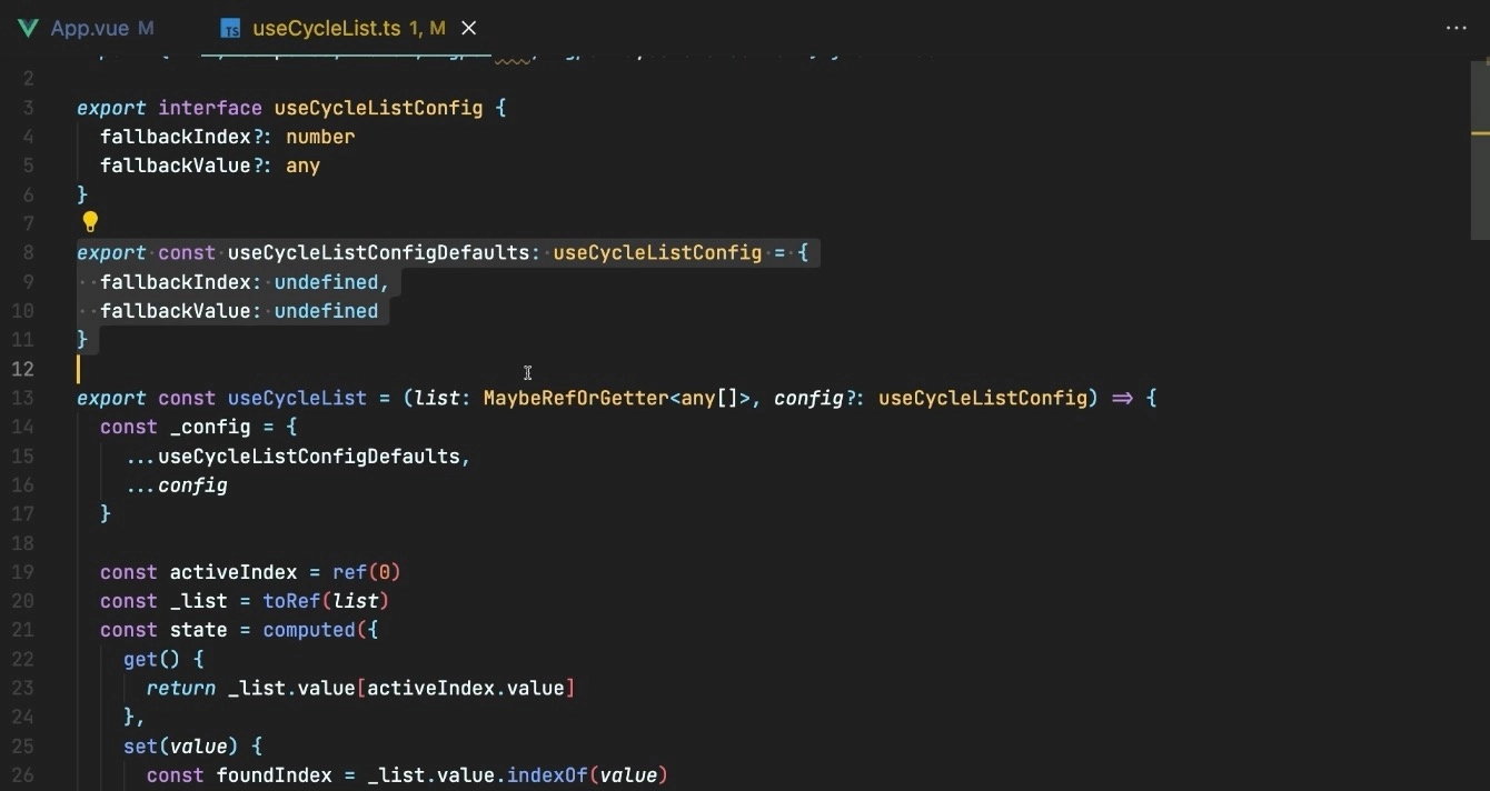useCycleList composable code screenshot