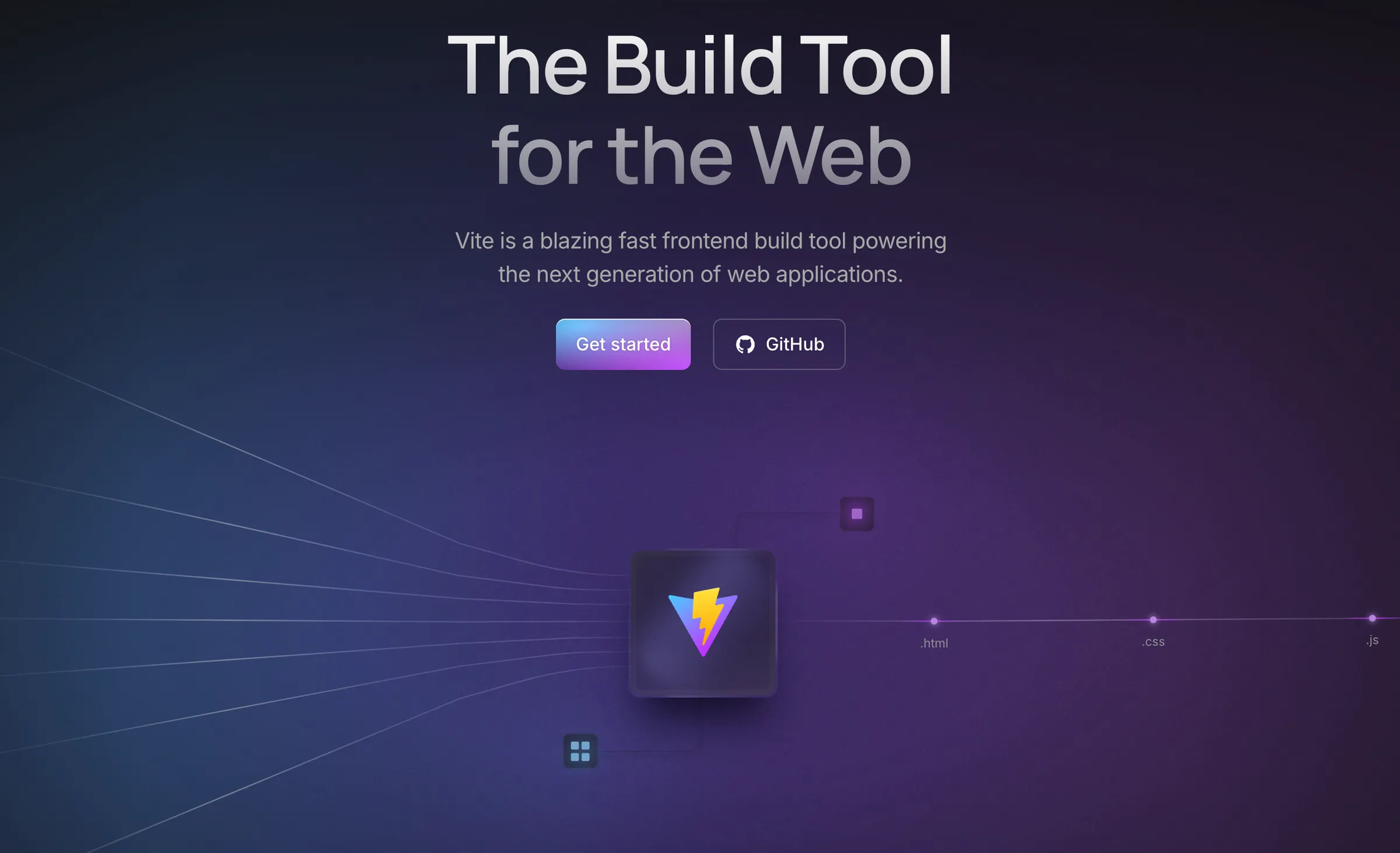 A screenshot of Vite's homepage