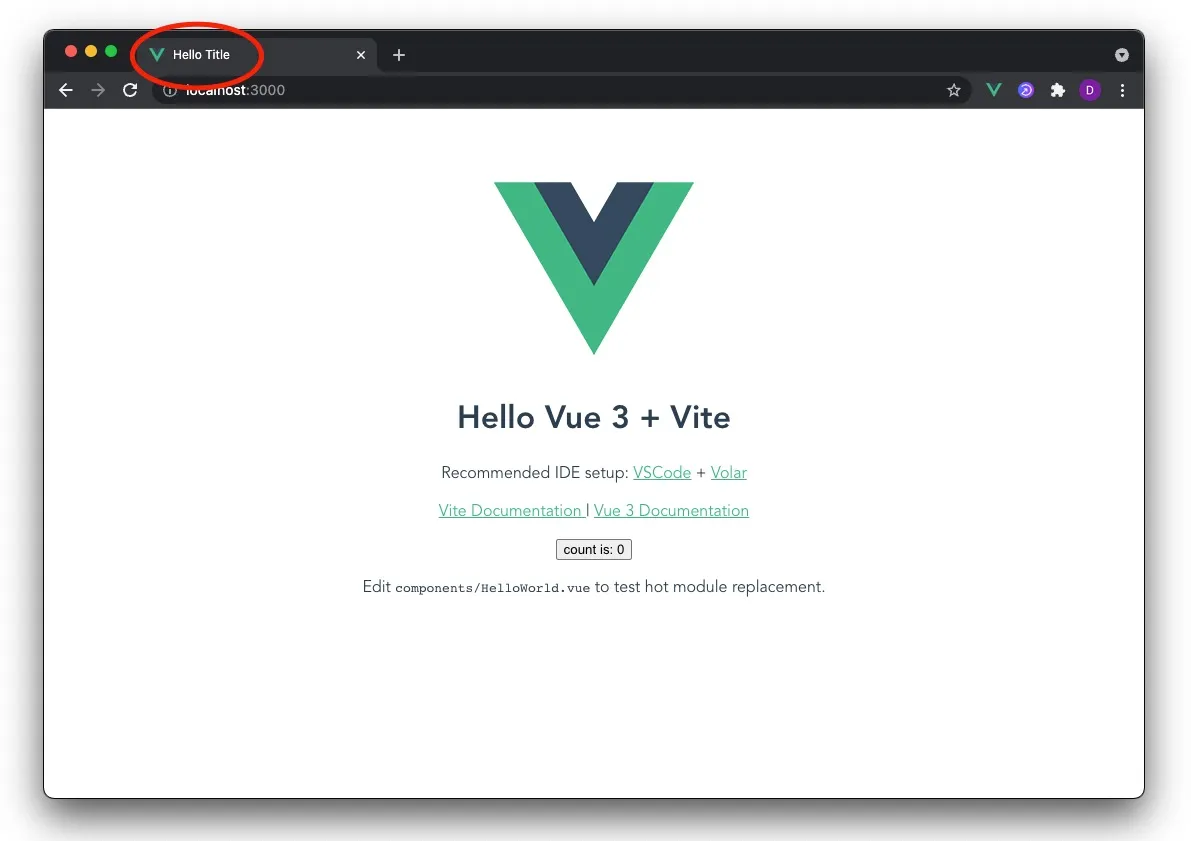screenshot of title tag working