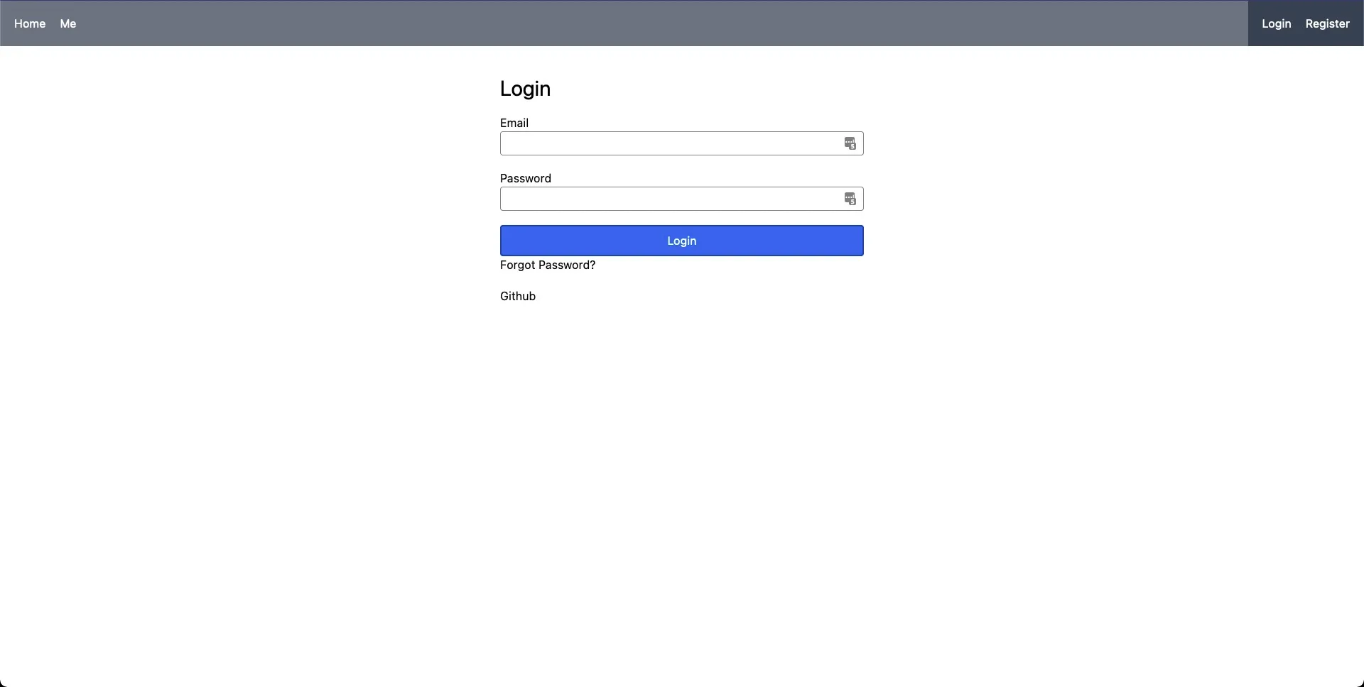 screenshot of login page