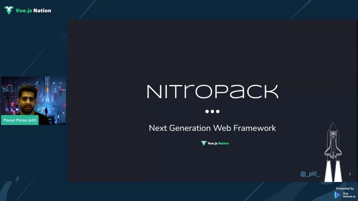 screen shot of Pooya Parsa delivering his talk on Nitropack