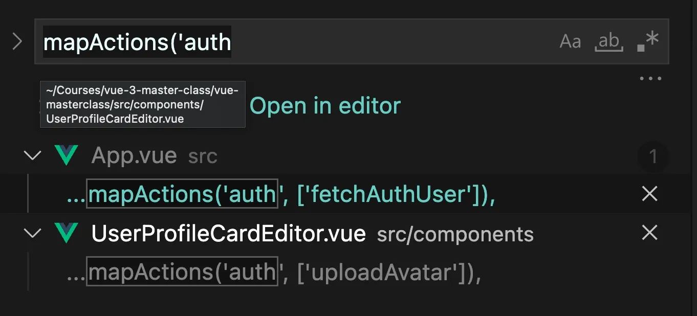 search results for mapActions('auth in VS code