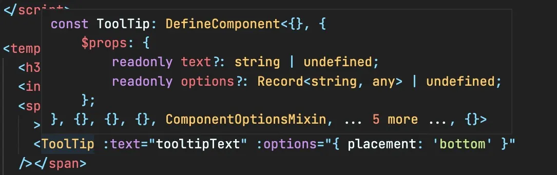 Screenshot of component’s prop types when plugin user hovers over an instance of the component