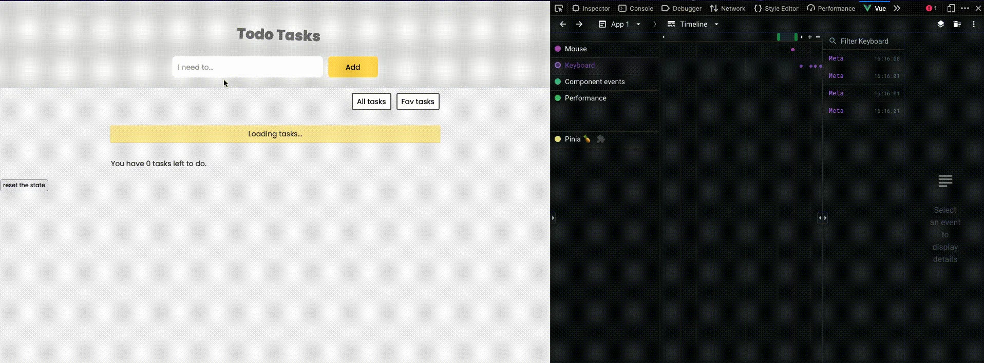 Timeline inspector in Vue Devtools