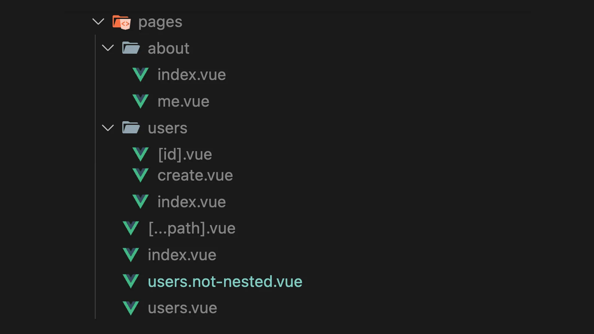 Screenshot of file structure with file-based routing.