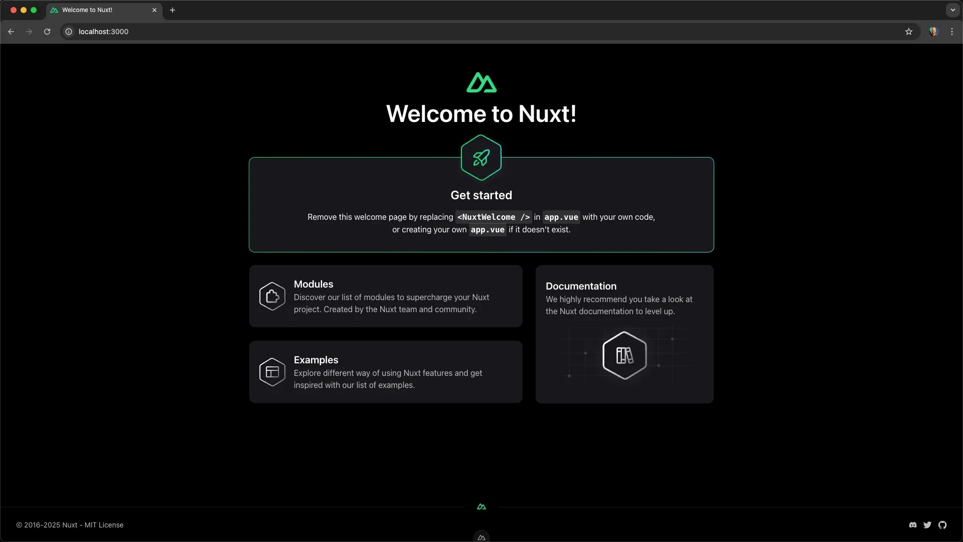 nuxt welcome screen