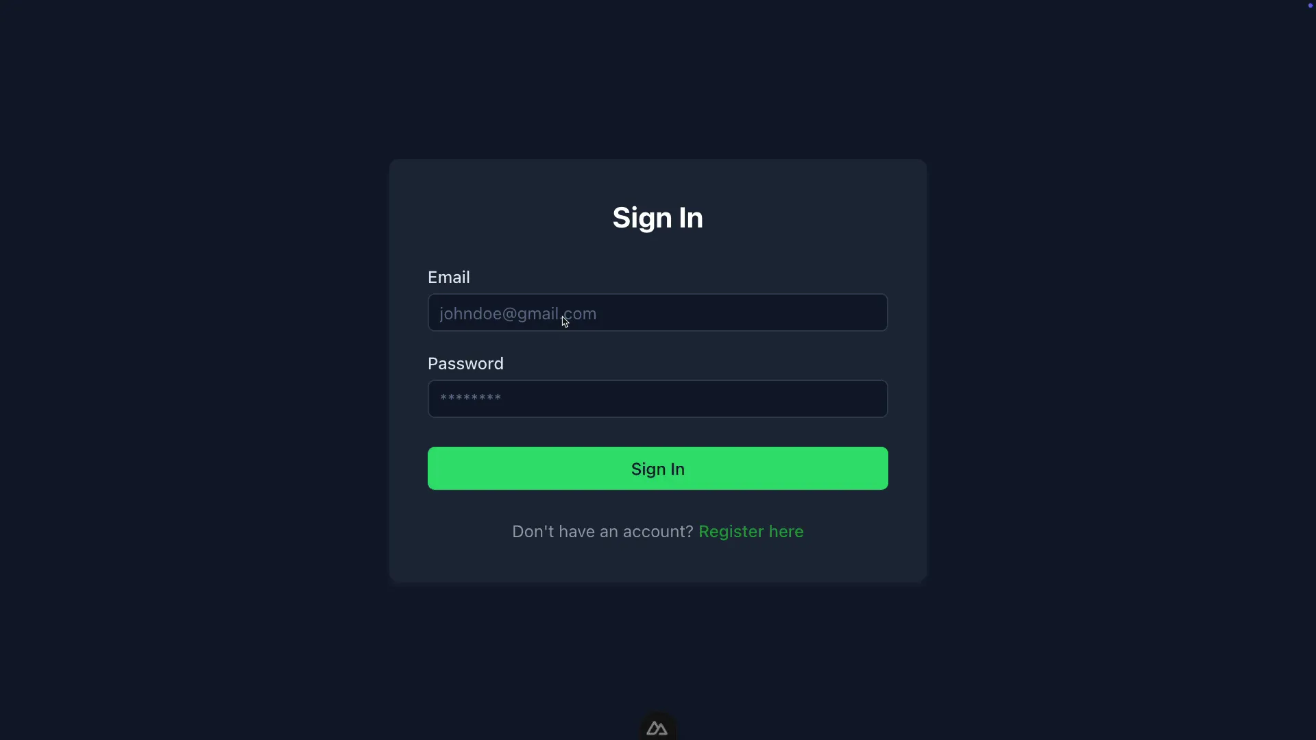 screenshot of login page with validation