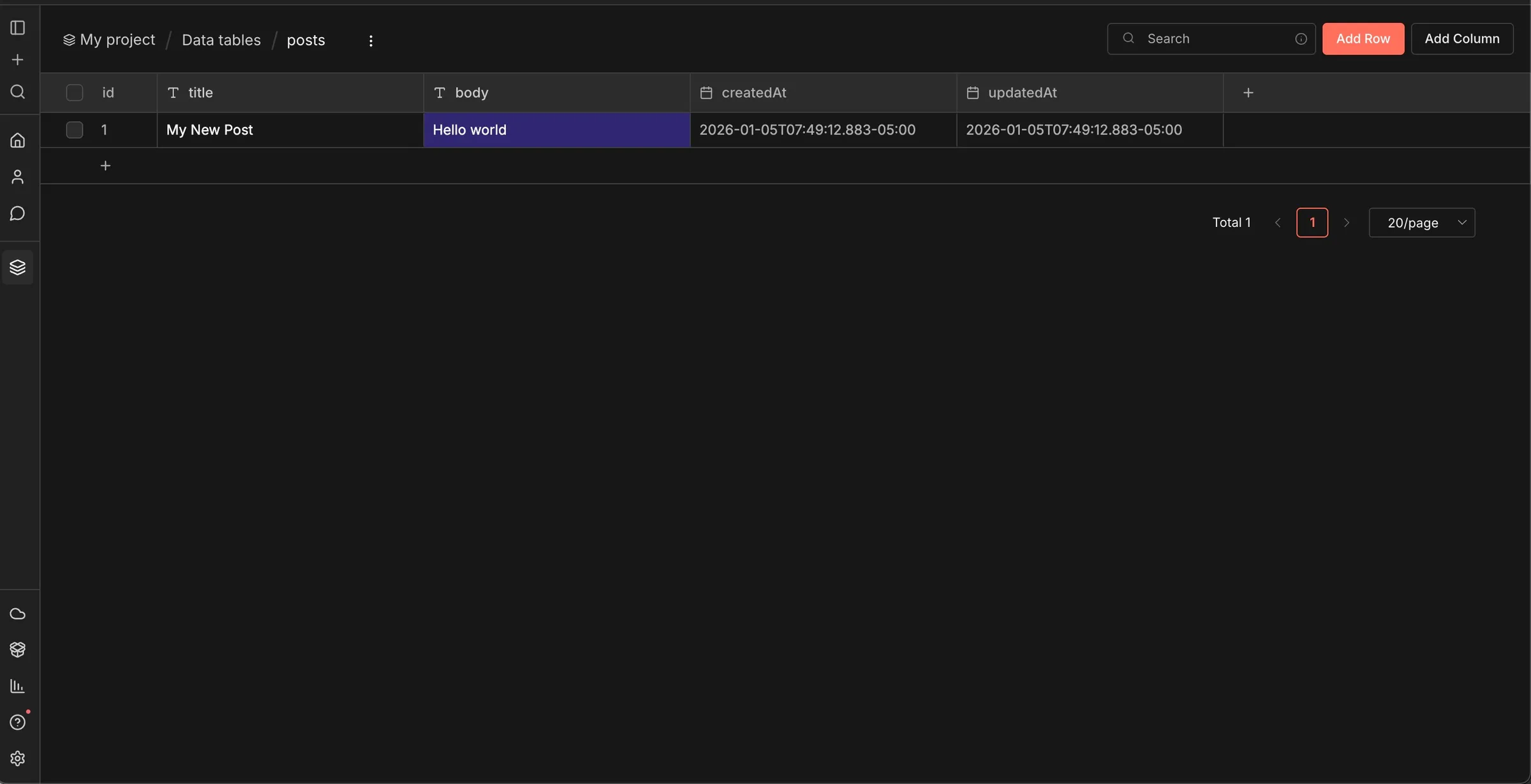 screenshot of a posts data table in n8n