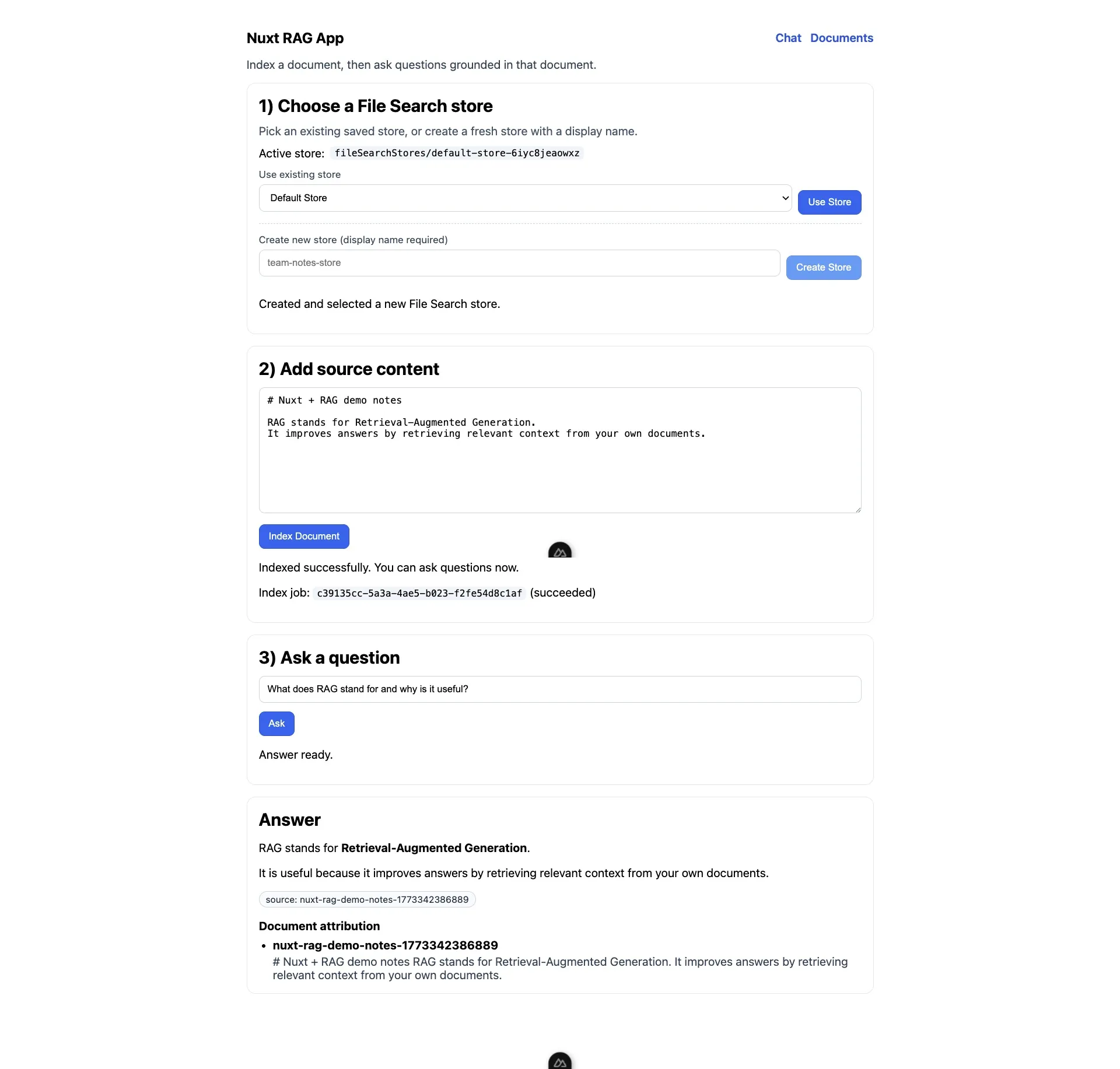 screenshot of the demo app